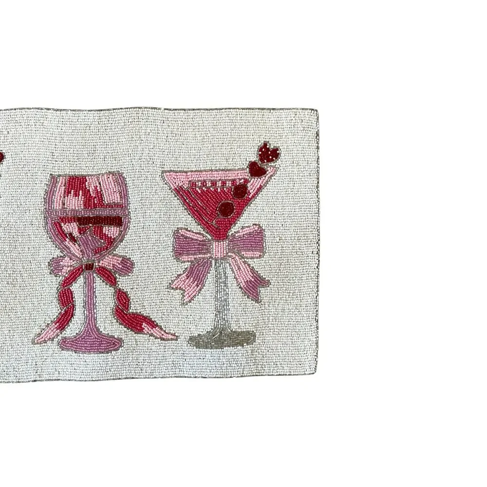 Tahari Beaded Table Runner 13x36 Cocktails Bows & Hearts Valentine Glam XO New